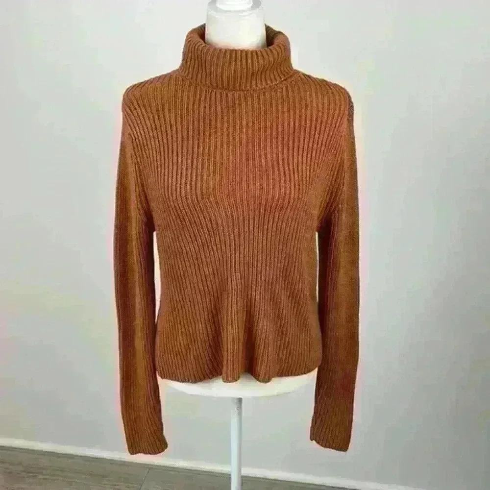 Don’t Ask Why Orange Turtleneck Knit Sweater Size OSFM